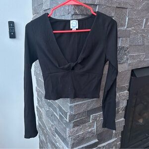 Blue Rain Black Long Sleeve Crop Top w/ Keyhole Chest Cut Out